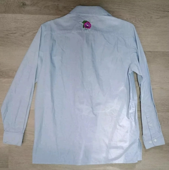 The Quacker Factory chambray Button Down Long Sleeve floral chambray Size S - Picture 5 of 6